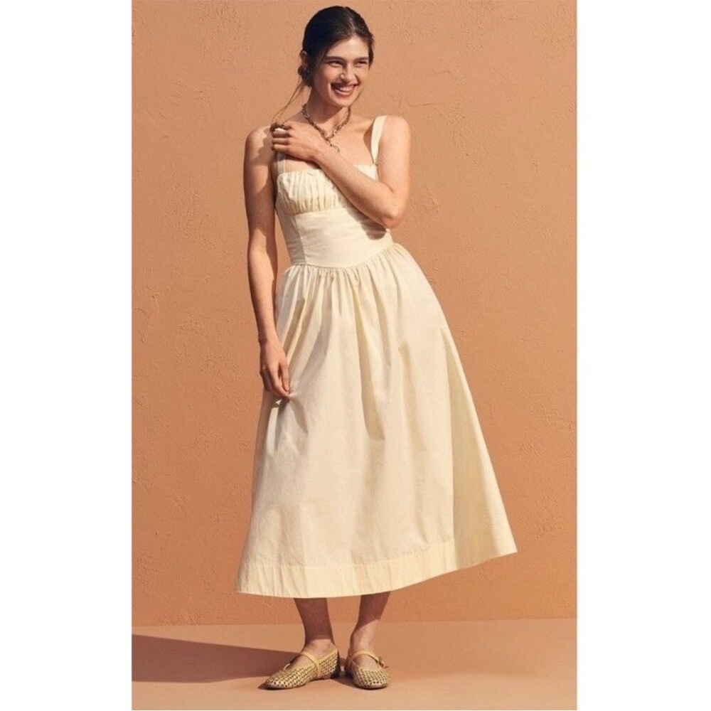 Anthropologie Yellow Drop Waist Ruched Midi Dress XL